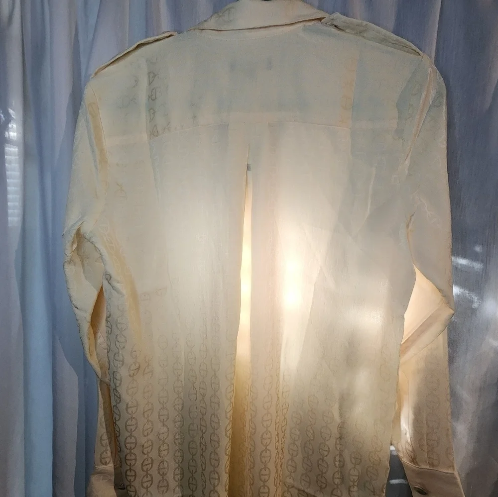J.Crew Yellow Sheer Long Sleeve Blouse small Drapey jacquard-print